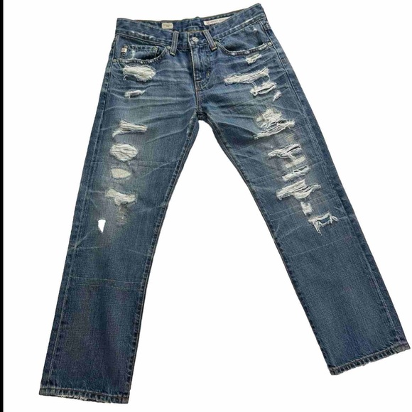 Ag Adriano Goldschmied Denim - AG Adriano Goldschmied Ex Boyfriend Crop Distressed Jeans Women’s‎ 24 R Mid Rise